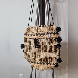 Zara Handmade Black/Brown Backpack  Pom Pom Details